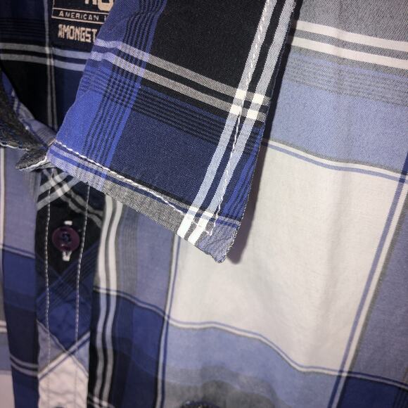 Amongst Others Button Up Adult XL Multicolor Plaid Short Sleeve Cotton Shirt - Picture 8 of 9